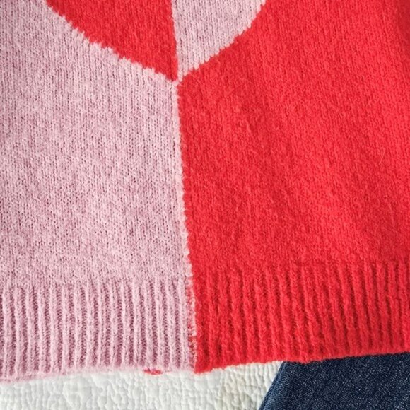 Cupcakes & Cashmere Women's Sweater Size XS Red Pink Colorblock Heart Retro - Picture 4 of 11